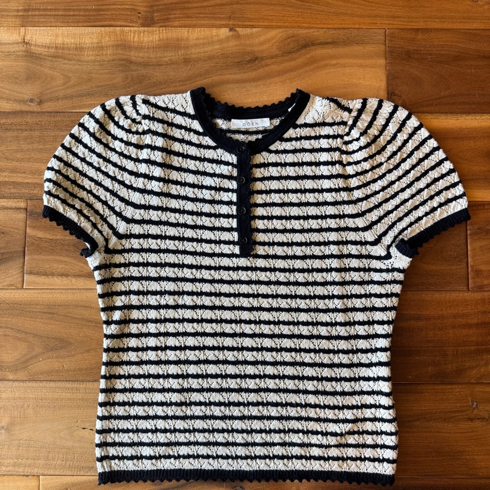 Doen Navy and Cream Striped Blouse
